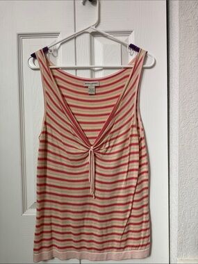 Banana Republic silk Pink and Cream Striped Tie-Front Tank sz large